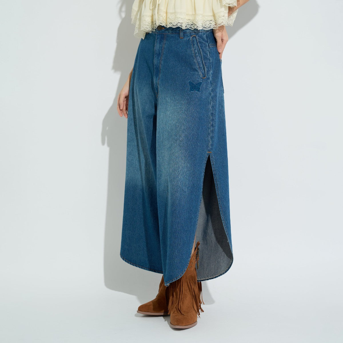 SIDE SLIT DENIM LONG PANTS