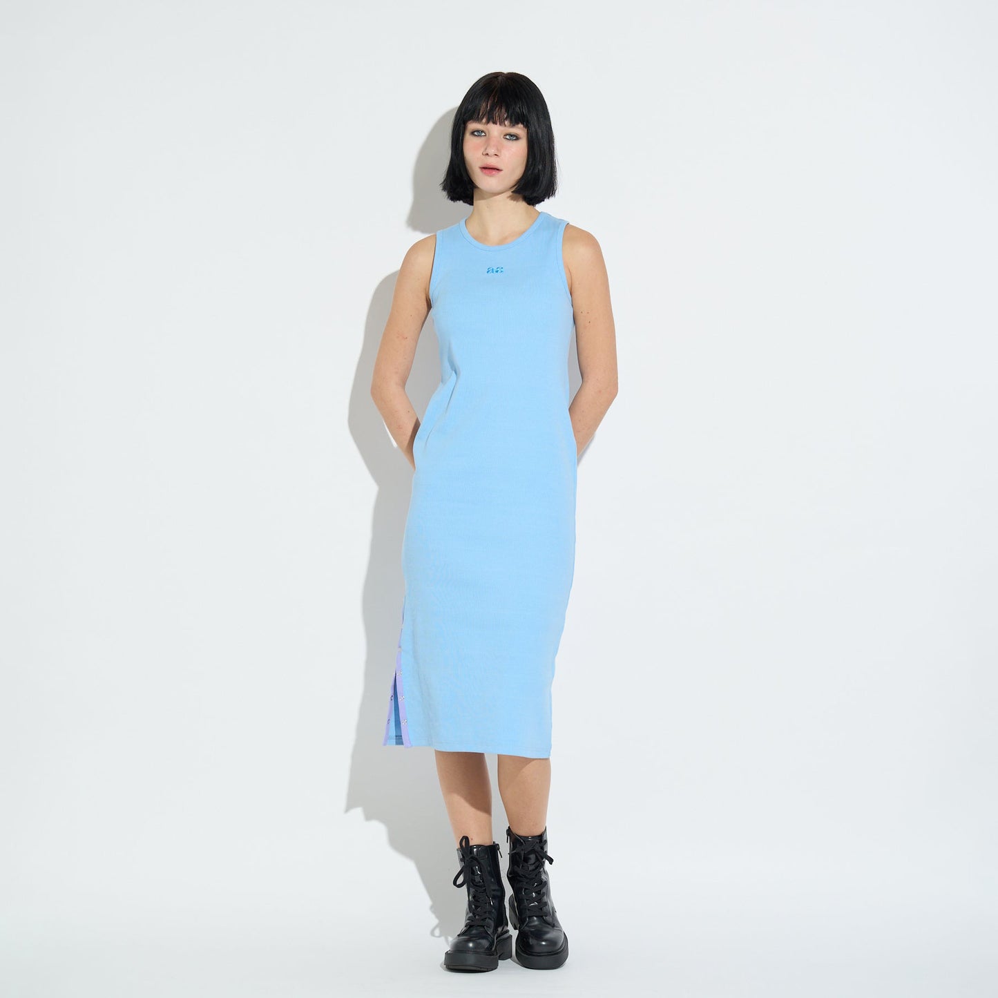 CONTRAST COLOR SLIT TANK DRESS