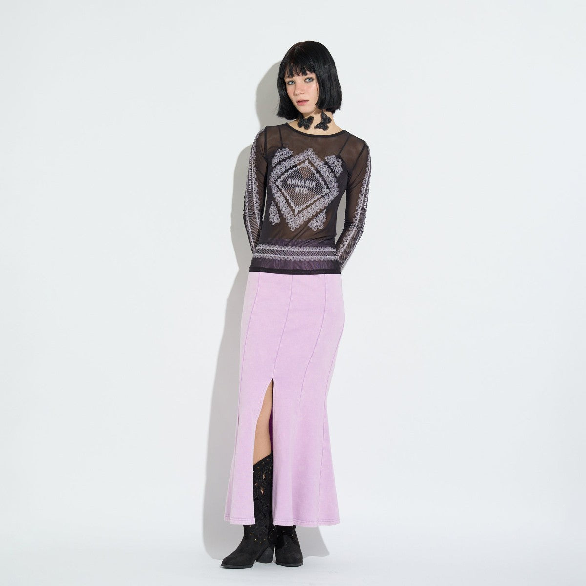 RACE PRINT SHEER TOP