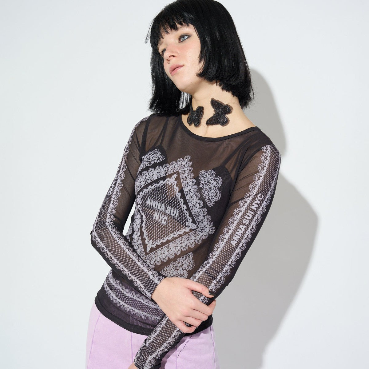 RACE PRINT SHEER TOP