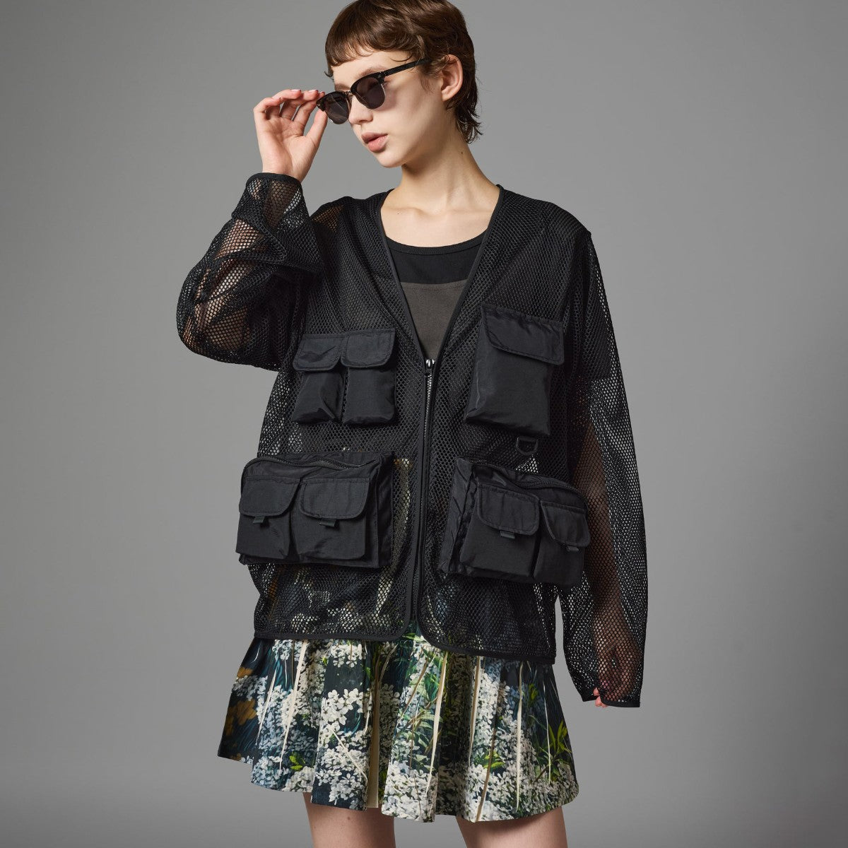 DIRECT PRINT RIB GATHER MINI SKIRT