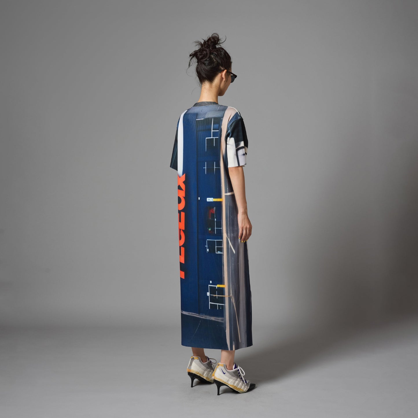 PRINT RIB HALF SLEEVE ONE-PIECE