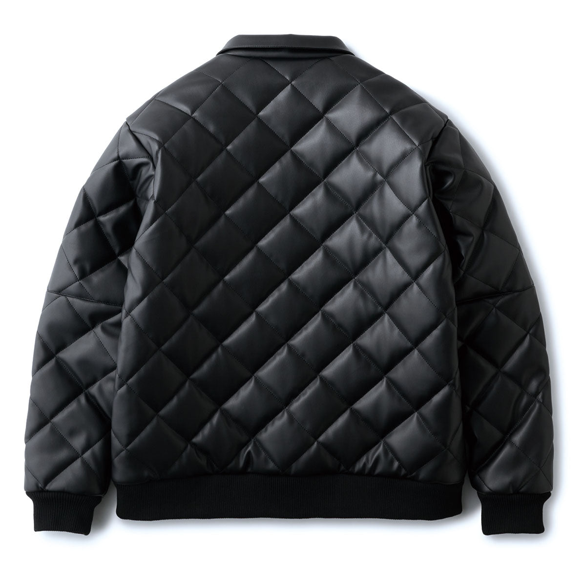 FAUX LEATHER DIAMOND QUILTED VIRSITY JACKET