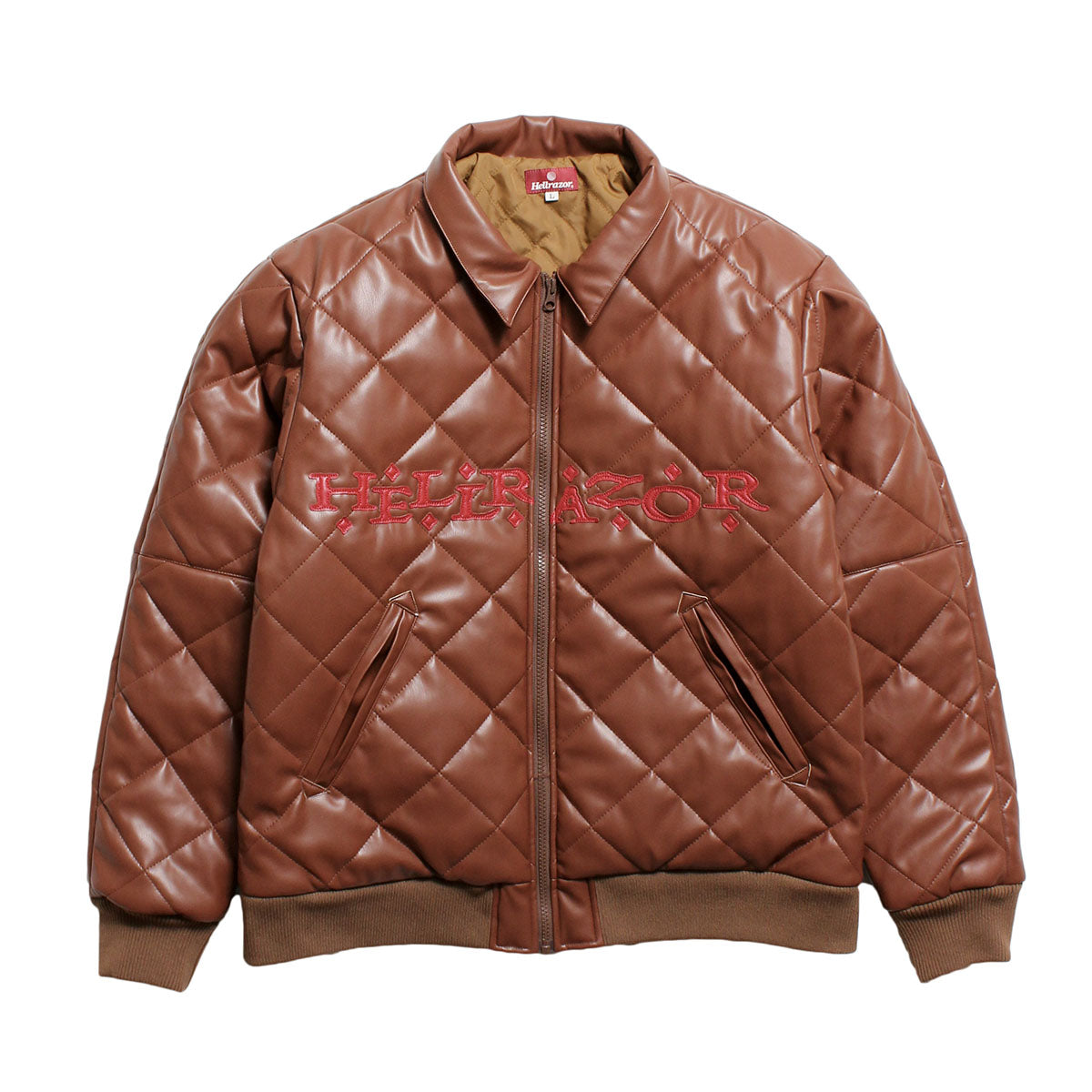 FAUX LEATHER DIAMOND QUILTED VIRSITY JACKET