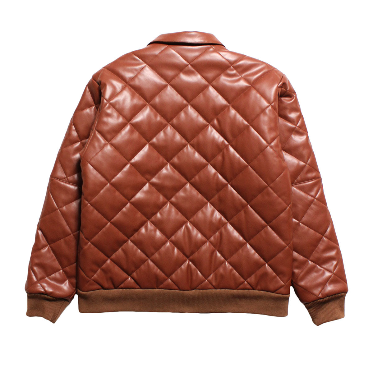 FAUX LEATHER DIAMOND QUILTED VIRSITY JACKET