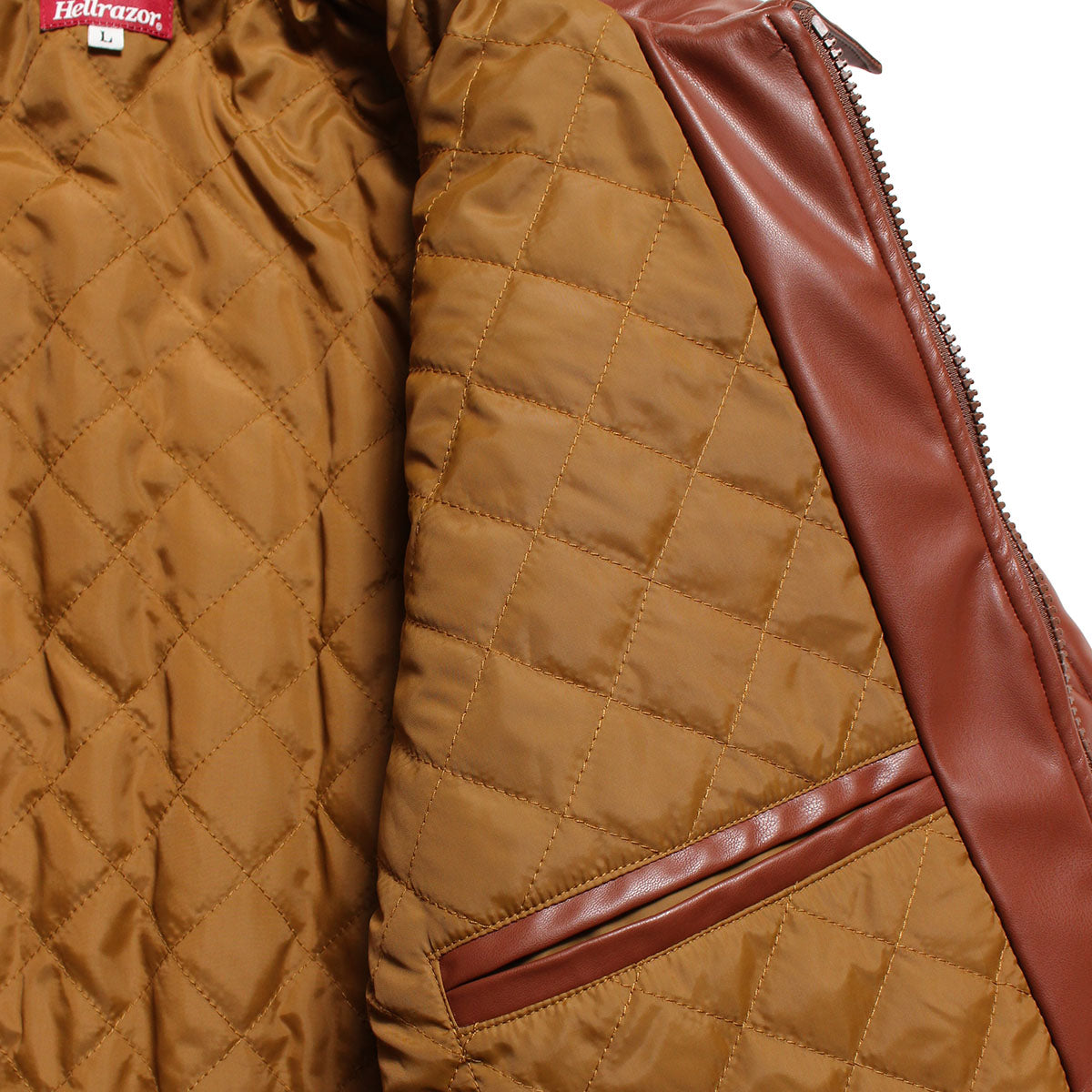 FAUX LEATHER DIAMOND QUILTED VIRSITY JACKET