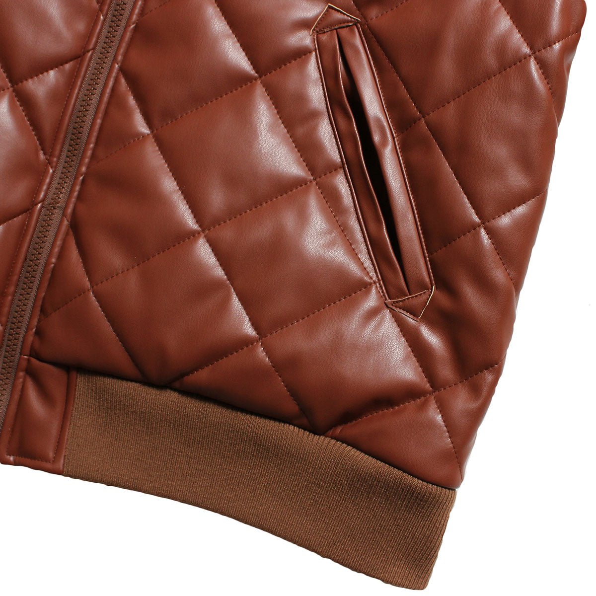 FAUX LEATHER DIAMOND QUILTED VIRSITY JACKET
