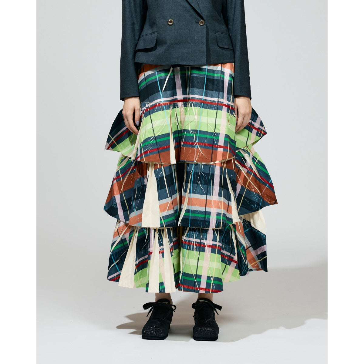 DIRECT PRINT RIB GATHER LONG SKIRT