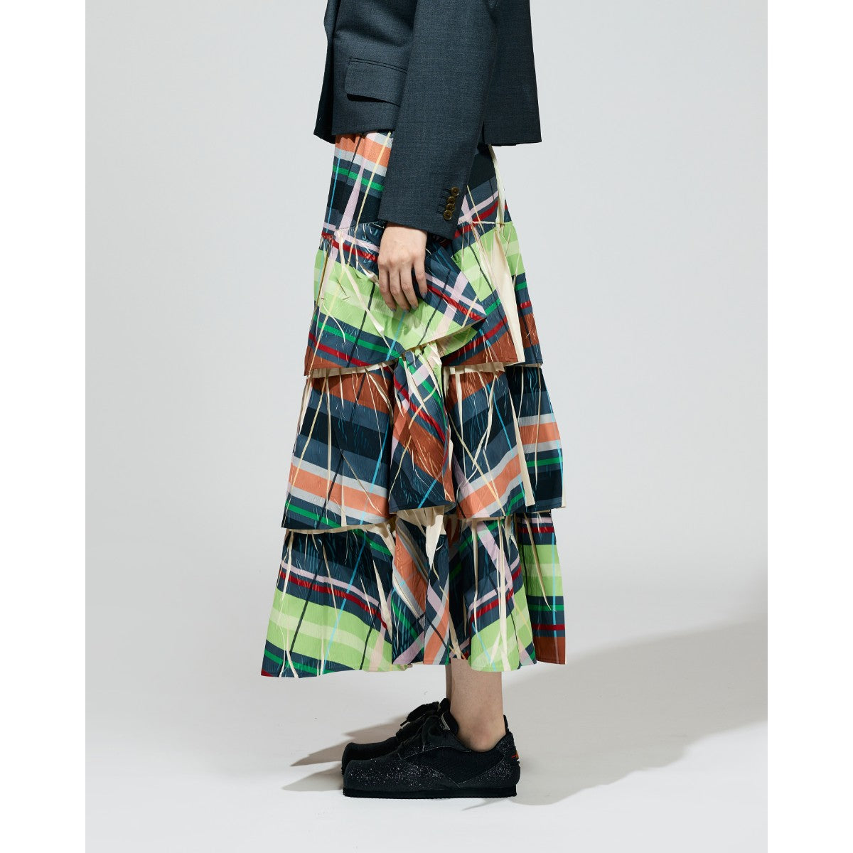 DIRECT PRINT RIB GATHER LONG SKIRT
