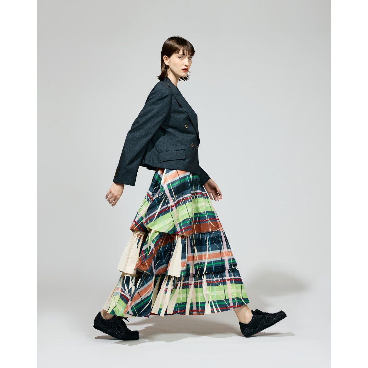 DIRECT PRINT RIB GATHER LONG SKIRT