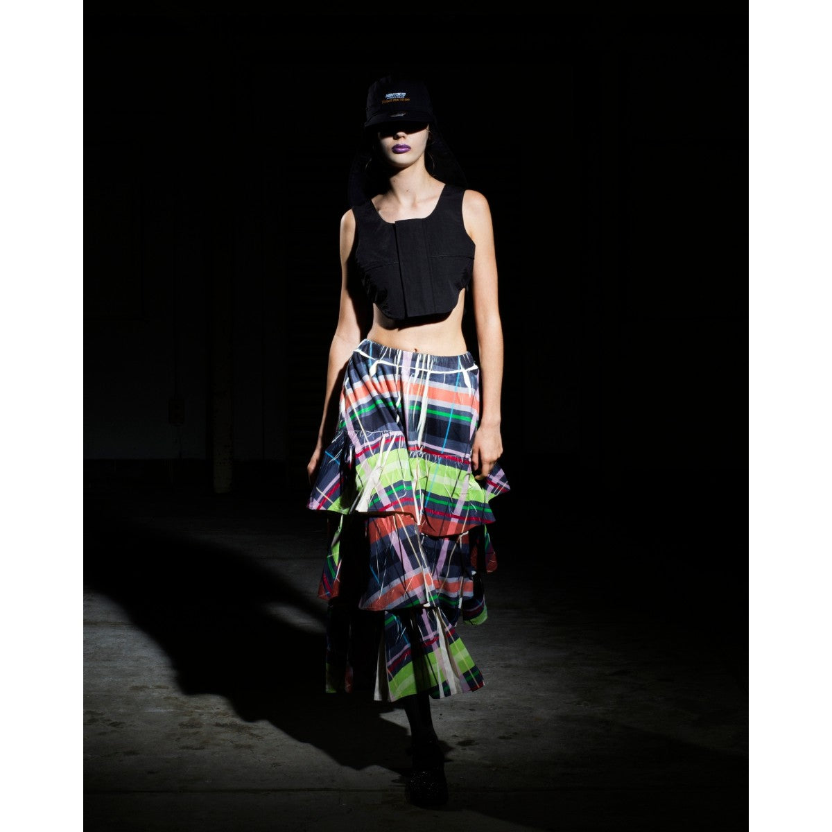 DIRECT PRINT RIB GATHER LONG SKIRT