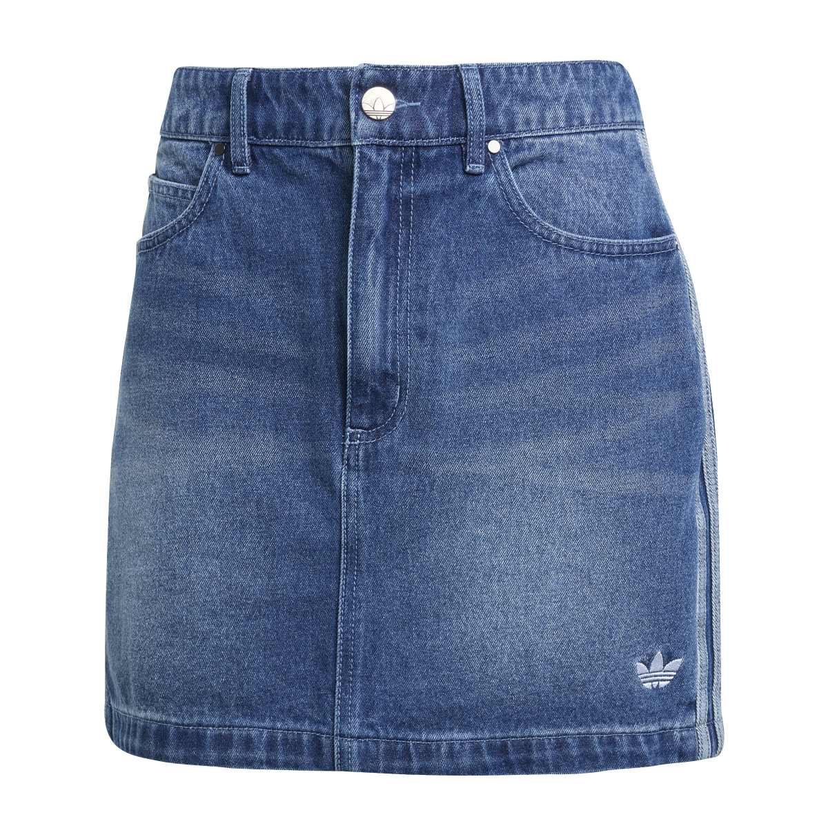 adidas Originals ADICOLOR 3 STRIPES DENIM MINI SKIRT アディダスオリジナルス アディカラー スリーストライプス デニム ミニ スカート WH272【レディース デニムミニスカート ストリート スリーストライプ 25FW】