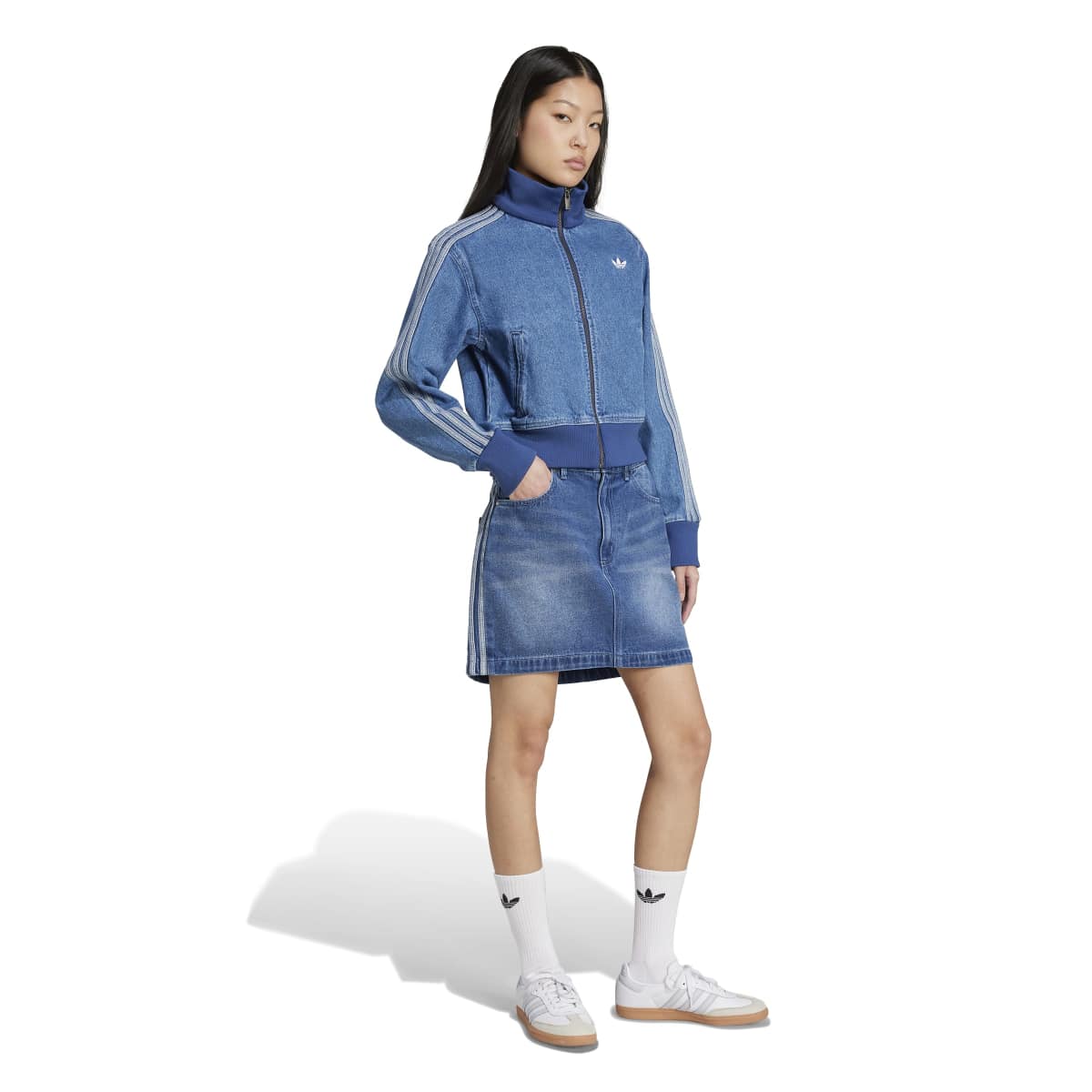 adidas Originals ADICOLOR 3 STRIPES DENIM MINI SKIRT アディダスオリジナルス アディカラー スリーストライプス デニム ミニ スカート WH272【レディース デニムミニスカート ストリート スリーストライプ 25FW】