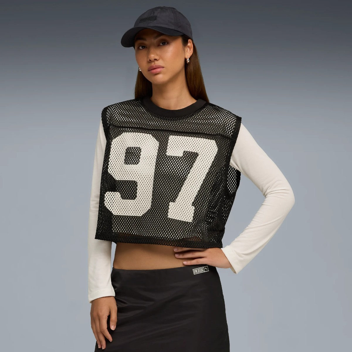PUMA PUMA x ROSE RELAXED MESH TOP プーマ プーマ x ロゼ リラックスド メッシュ トップ 633804【レディース トップス メッシュ レイヤード ナンバリング コラボ 25FW】