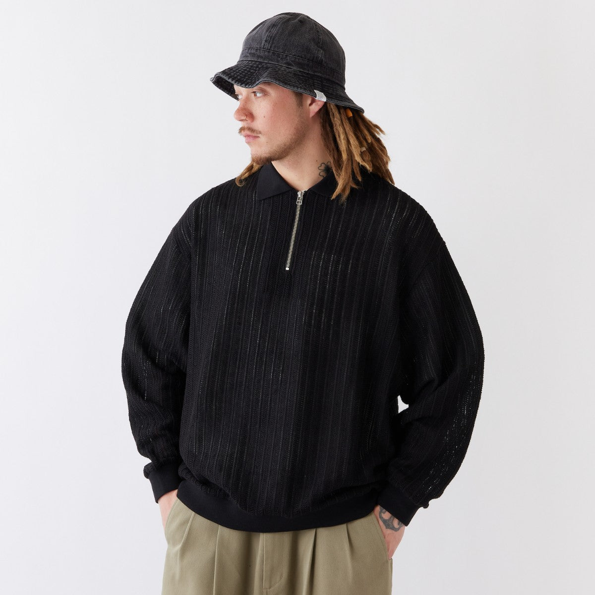 FAT RASCHELO エフエイティー ラッシェロ F32520-CT20【メンズ トップス ポロシャツ ハーフジップ ラッセル編み ストライプ 25FW】