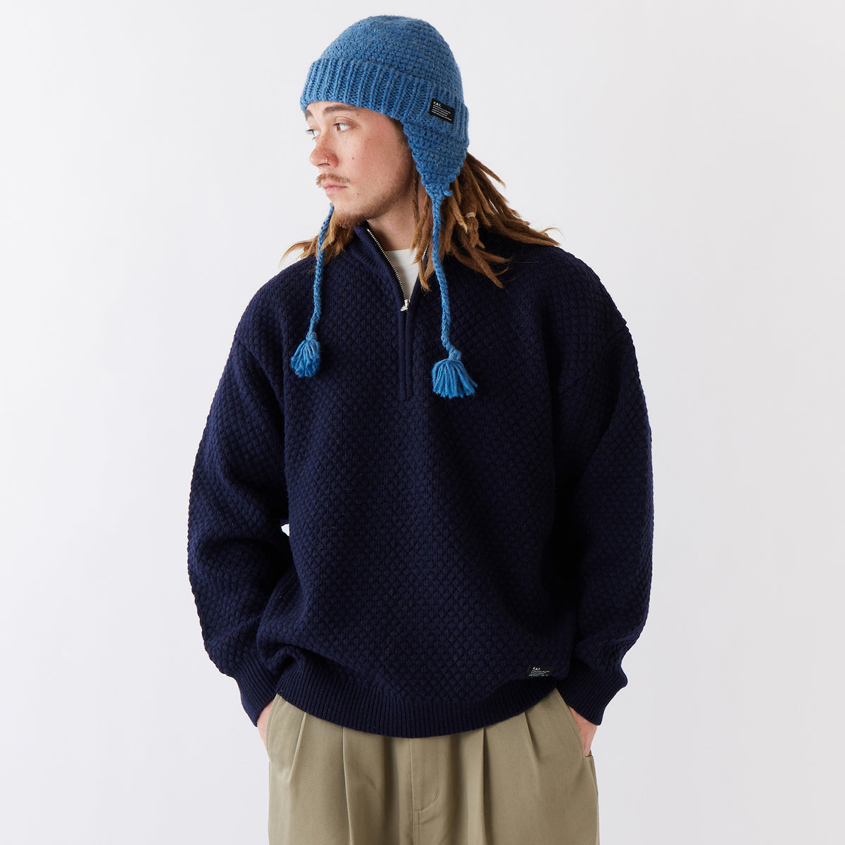 FAT POPHALF エフエイティー ポップハーフ F32520-KN05【メンズ トップス ハーフジップ ニット ウール セーター ミニマル 25FW】