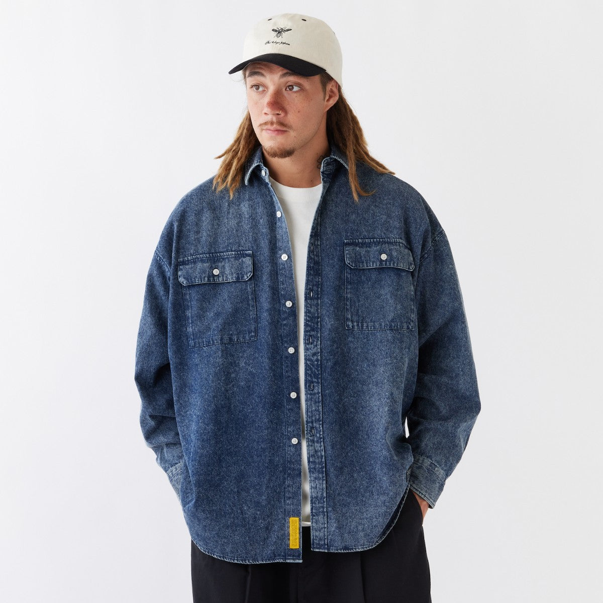 FAT DENIFORM エフエイティー デニフォーム F32520-SH08【メンズ ワークシャツ デニムシャツ ビッグシルエット ケミカルウォッシュ 刺繍ロゴ 25FW】