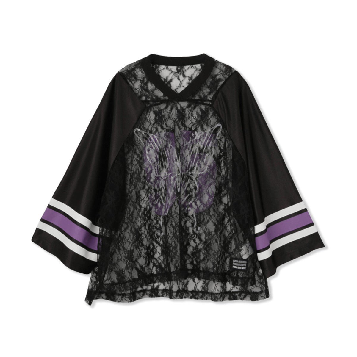 ANNA SUI NYC BUTTERFLY PRINT GAME SHIRT アナスイ エヌワイシー バタフライプリントゲームシャツ 15213296【レディース ゲームシャツ レース素材 ナンバリングプリント 蝶モチーフ スポーティ 25FW】