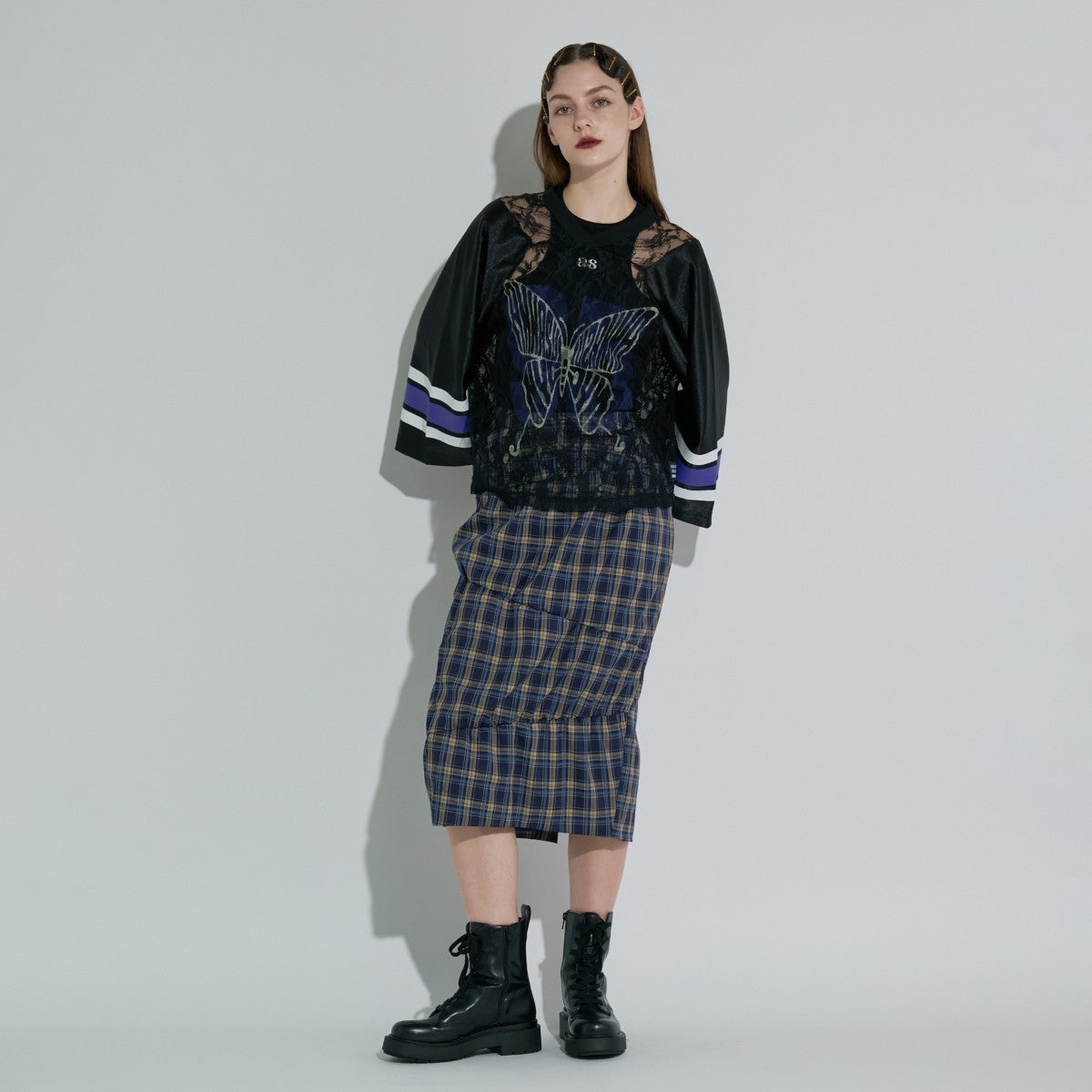 ANNA SUI NYC BUTTERFLY PRINT GAME SHIRT アナスイ エヌワイシー バタフライプリントゲームシャツ 15213296【レディース ゲームシャツ レース素材 ナンバリングプリント 蝶モチーフ スポーティ 25FW】