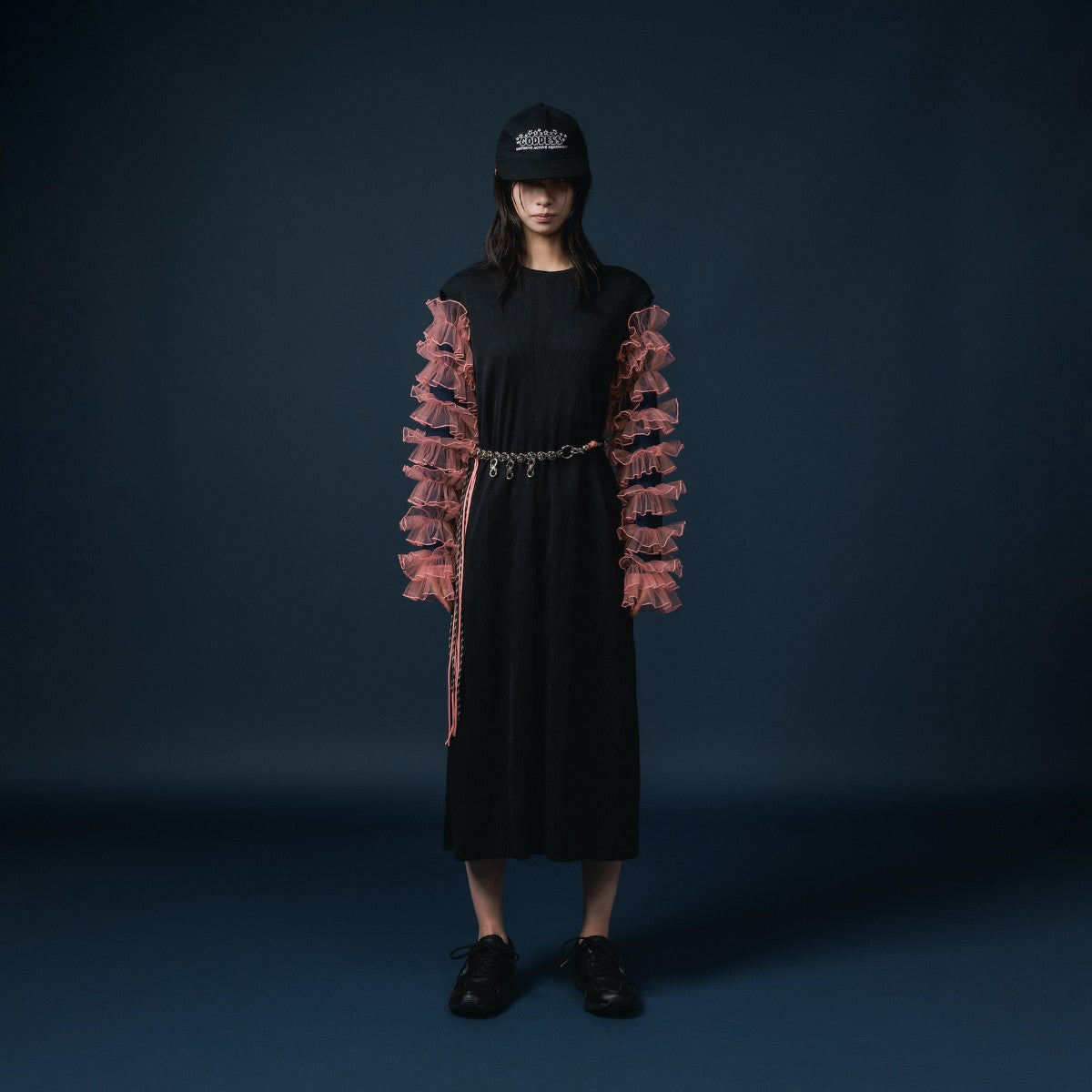 NON TOKYO FRILL SLEEVE C/S ノントーキョー フリル袖カットソー NON-25A-0811【レディース カットソー フリル チュール レイヤード ストレッチ 速乾 25FW】