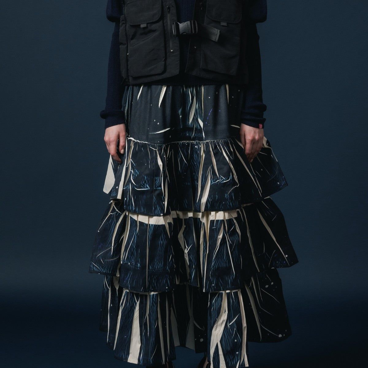 NON TOKYO DIRECT PRINT RIB GATHER LONG SKIRT ノントーキョー ダイレクトプリント リブギャザースカート NON-25A-0817【レディース ギャザースカート ティアードスカート フレア 一点物 25FW】