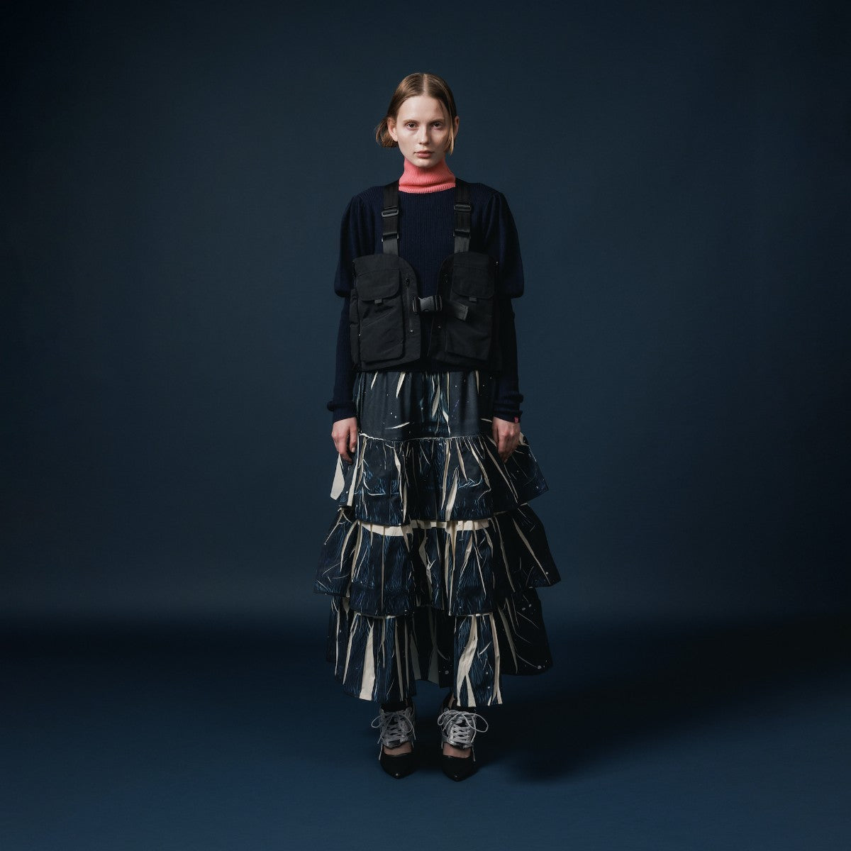 NON TOKYO DIRECT PRINT RIB GATHER LONG SKIRT ノントーキョー ダイレクトプリント リブギャザースカート NON-25A-0817【レディース ギャザースカート ティアードスカート フレア 一点物 25FW】