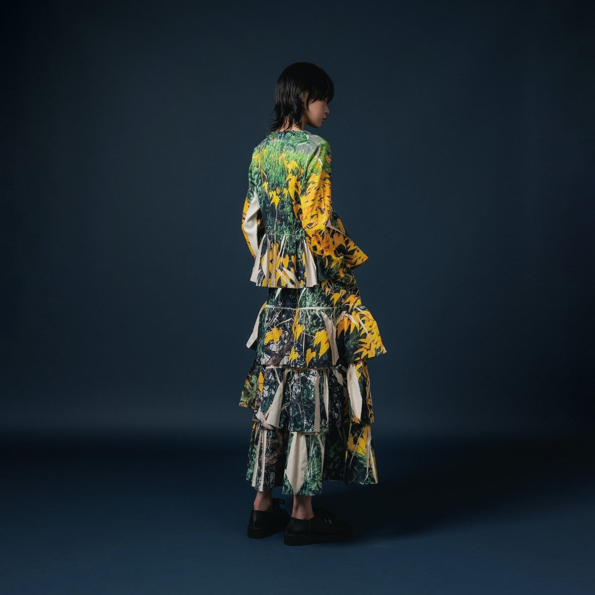 NON TOKYO DIRECT PRINT RIB GATHER LONG SKIRT ノントーキョー ダイレクトプリント リブギャザースカート NON-25A-0817【レディース ギャザースカート ティアードスカート フレア 一点物 25FW】