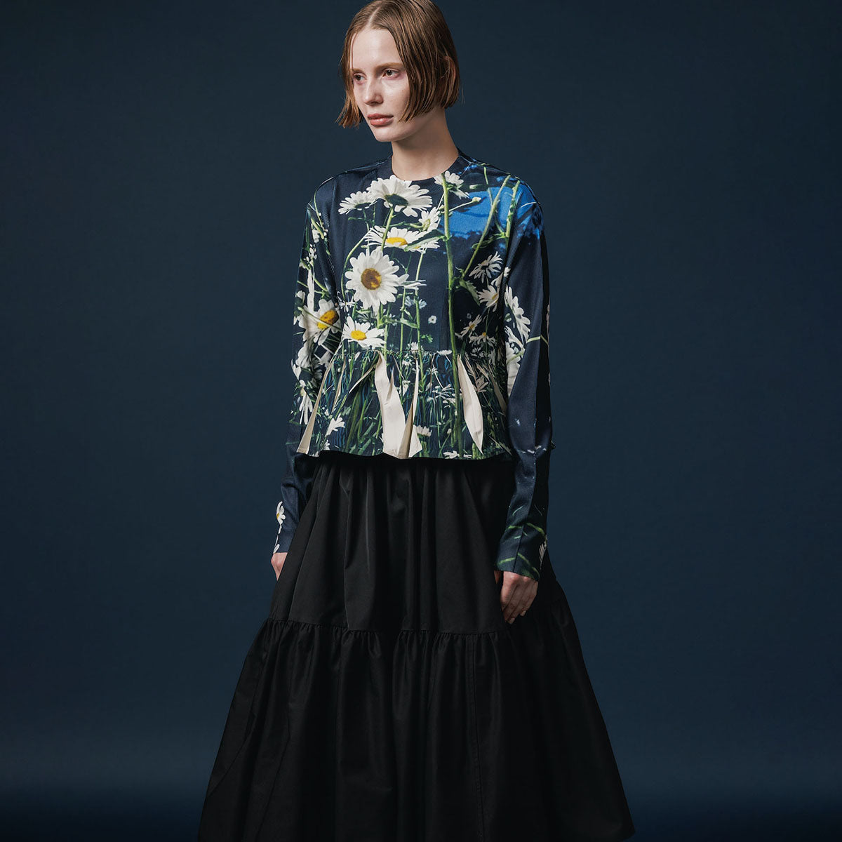 NON TOKYO DIRECT PRINT RIB GATHER C/S ノントーキョー ダイレクトプリントリブギャザーカットソー NON-25A-0919【レディース ストレッチ性 ポリエステル素材 イージーケア 転写フォトプリント 25FW】