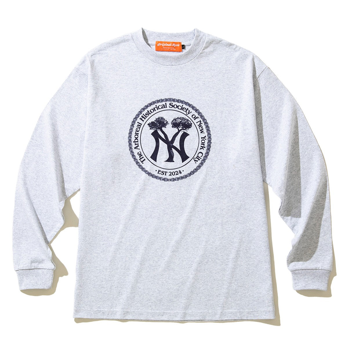 ORIGINAL ROSE NY WOOD LOGO LS TEE オリジナルローズ ニューヨーク ウッドロゴ ロングスリーブ Tシャツ OR25AT03【メンズ Tシャツ 長袖 カットソー グラフィックデザイン ボックスシルエット リラックスフィット 25FW】