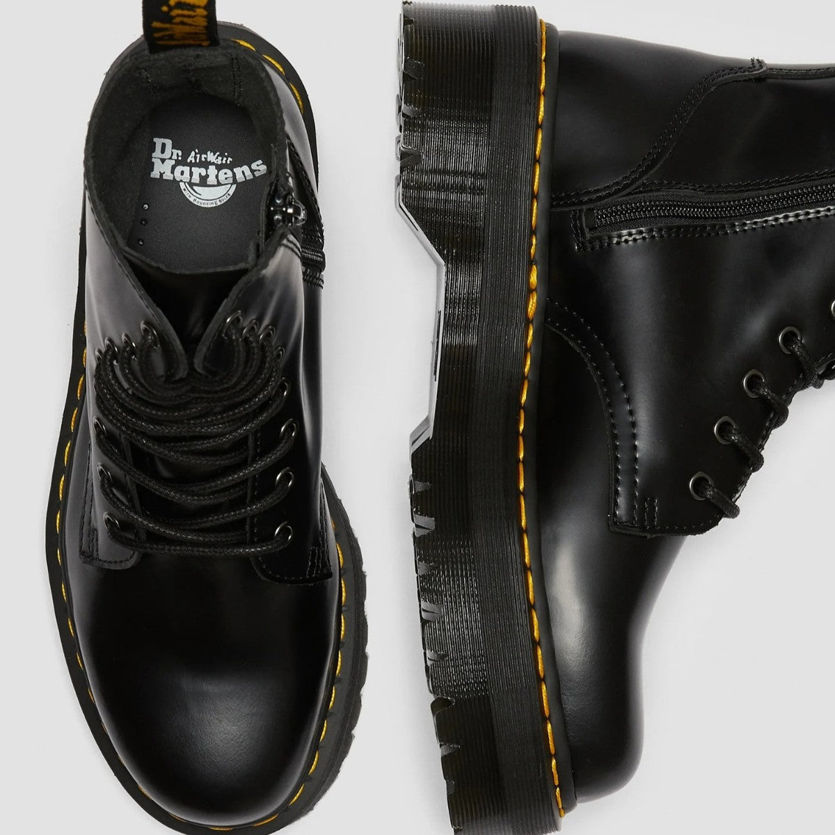 Dr. MARTENS JADON 8 HOLE BOOT ドクターマーチン JADON 8ホールブーツ DM-15265001-BLK【レディース 厚底 ブーツ ジップ ヒールループ イエローステッチ 25FW】