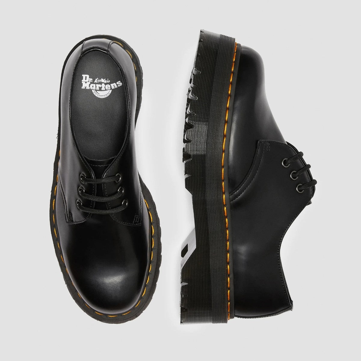 Dr. MARTENS 1461 QUAD 3 HOLE SHOE ドクターマーチン 1461 QUAD 3 ホール シューズ DM-25567001-BK【レディース 3ホール 厚底 スタックソール 定番 イエローステッチ 25FW】