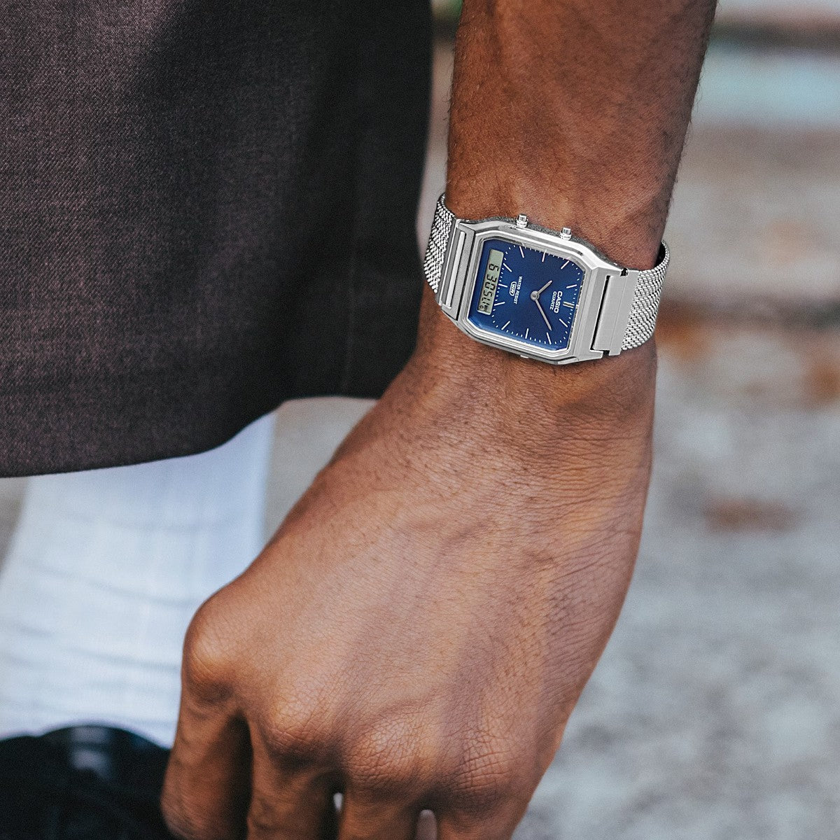 CASIO AQ-230EM-2AJF カシオ AQ-230EM-2AJF AQ-230EM-2AJF【メンズ アナデジウオッチ メッシュバンド ステンレス 防水 デュアルタイム クラシック 25FW】