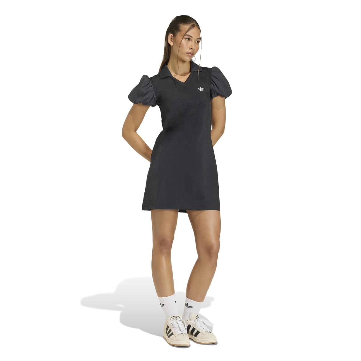 adidas originals DRESS WITH BALLOON SLEEVES アディダスオリジナルス バルーンスリーブ付きワンピース KD0302【レディース スリムフィット バルーンスリーブ ニット Vネック カジュアル モダン 26SS】