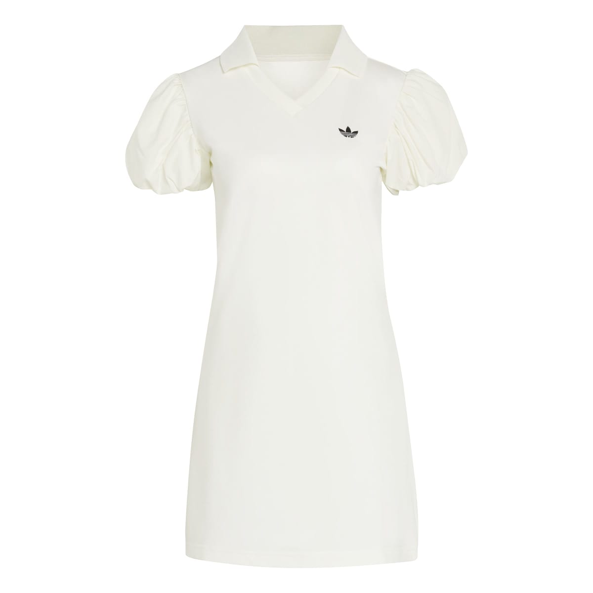 adidas originals DRESS WITH BALLOON SLEEVES アディダスオリジナルス バルーンスリーブ付きワンピース KE3437【レディース スリムフィット バルーンスリーブ ニット Vネック カジュアル モダン 26SS】