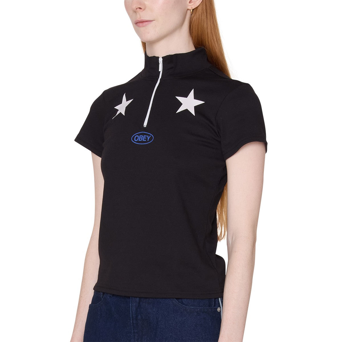 OBEY RELAY MOCK NECK SS オベイ リレー モックネック SS 231080164【レディース ハーフジップ フィットシルエット 半袖 26SS】