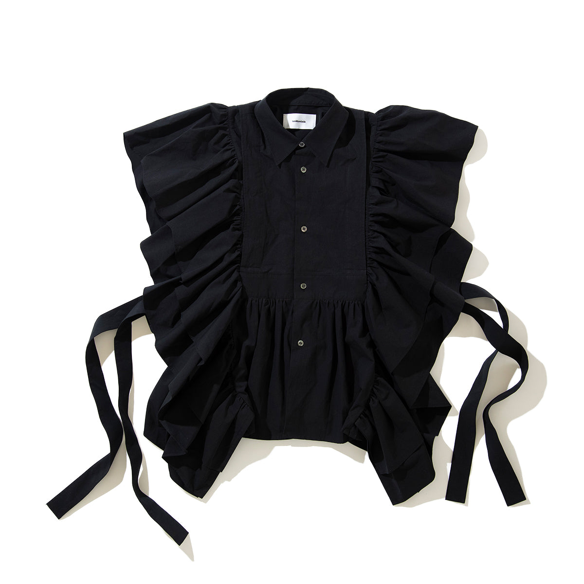 naokitomizuka Shirt collor frilled gilet ナオキトミヅカ シャツ カラー フリルド ジレ GRNTB025【レディース コットン100% フリル ブラウス 2WAY 26SS】