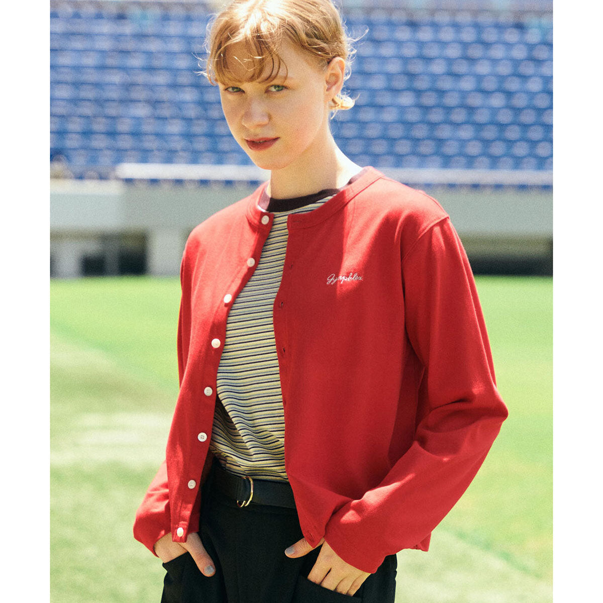 Gymphlex Cotton L/S short cardigan ジムフレックス コットン 長袖ショートカーディガン GY-C0367-SCT【レディース コットン素材 刺繍ロゴ 長袖 26SS】