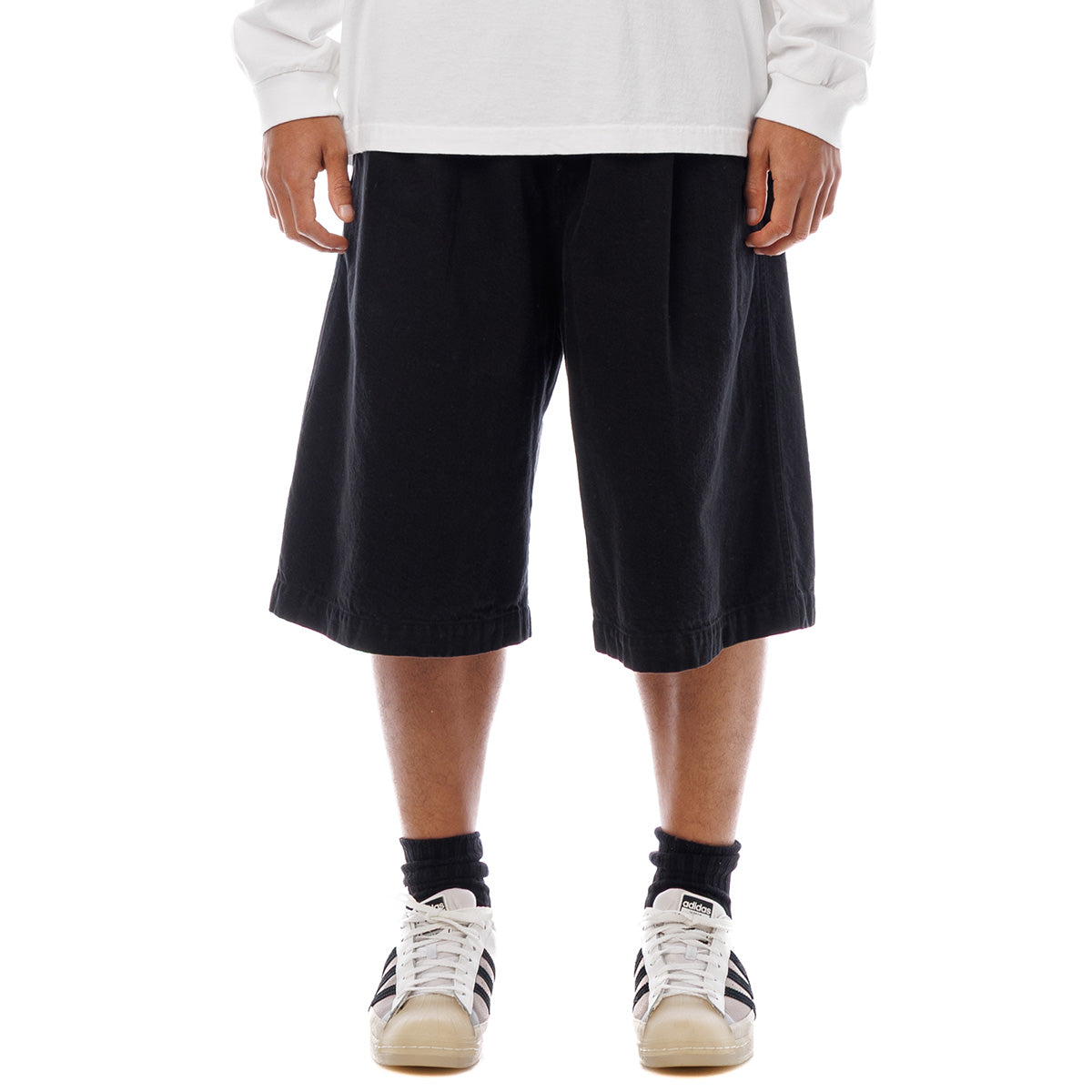 Sandinista Light Denim Easy Baggy Shorts - Overdyed サンディニスタ ライト デニム イージー バギー ショーツ オーバーダイド 60426PS04【メンズ 製品染め タック入り イージーショーツ 26SS】