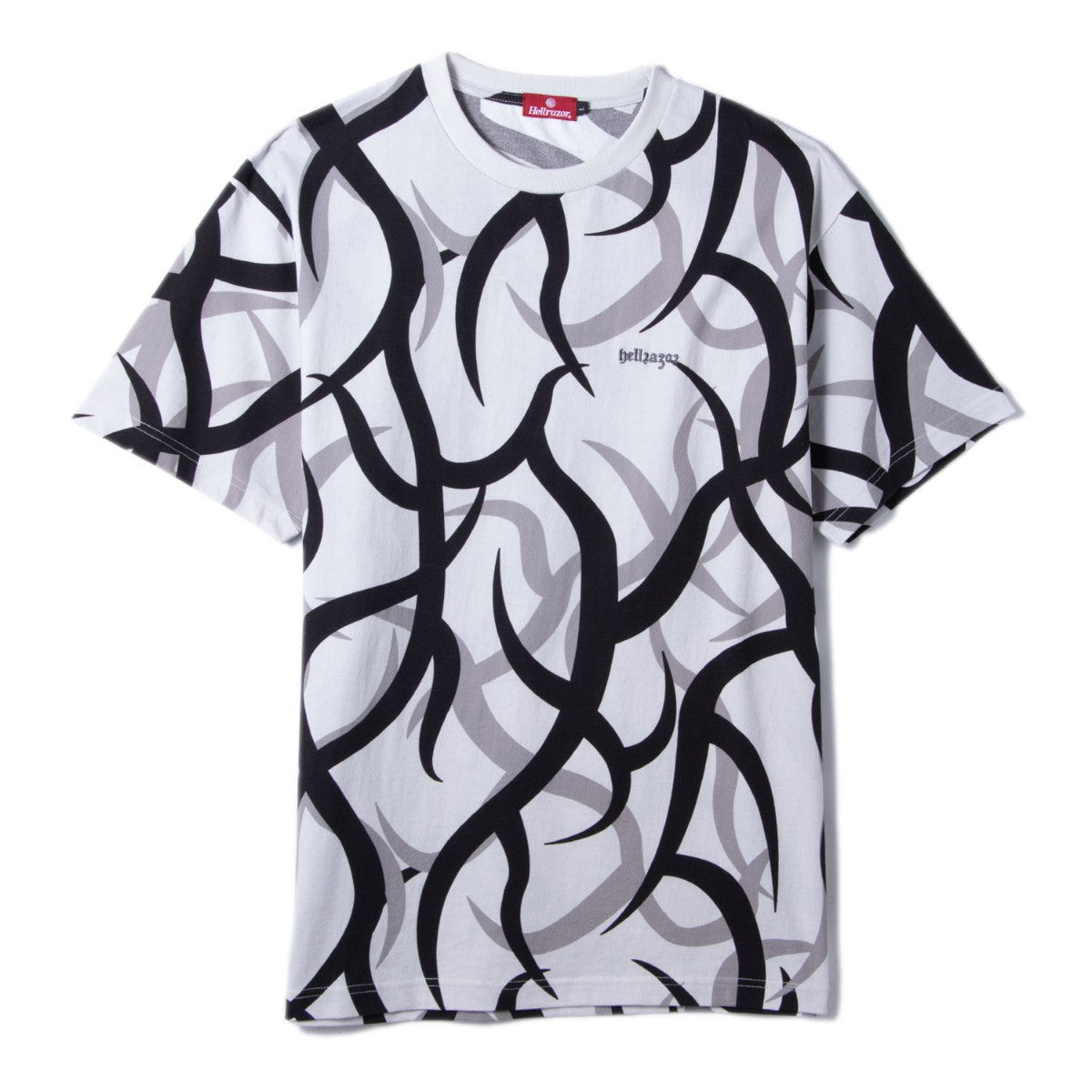 Hellrazor HELLASAT TRIBAL CAMO SHIRT ヘルレイザー ヘラサット トライバル カモ シャツ 01126SS5302【メンズ ストリートファッション グラフィックTシャツ カジュアルウェア 26SS】