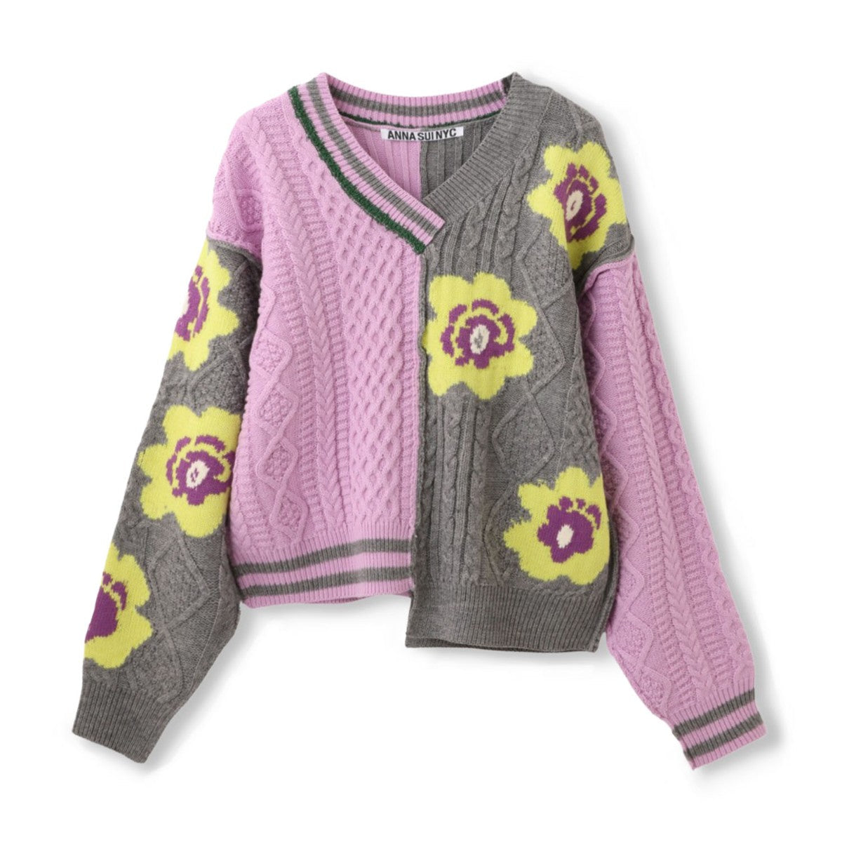 anna sui nyc Floral Pattern Mix Jacquard Pullover アナスイ エヌワイシー 花柄MIXジャガードプルオーバー 16213471【レディース ニットプルオーバー ケーブルニット 花柄 ジャカード編み アシンメトリー 26FW】