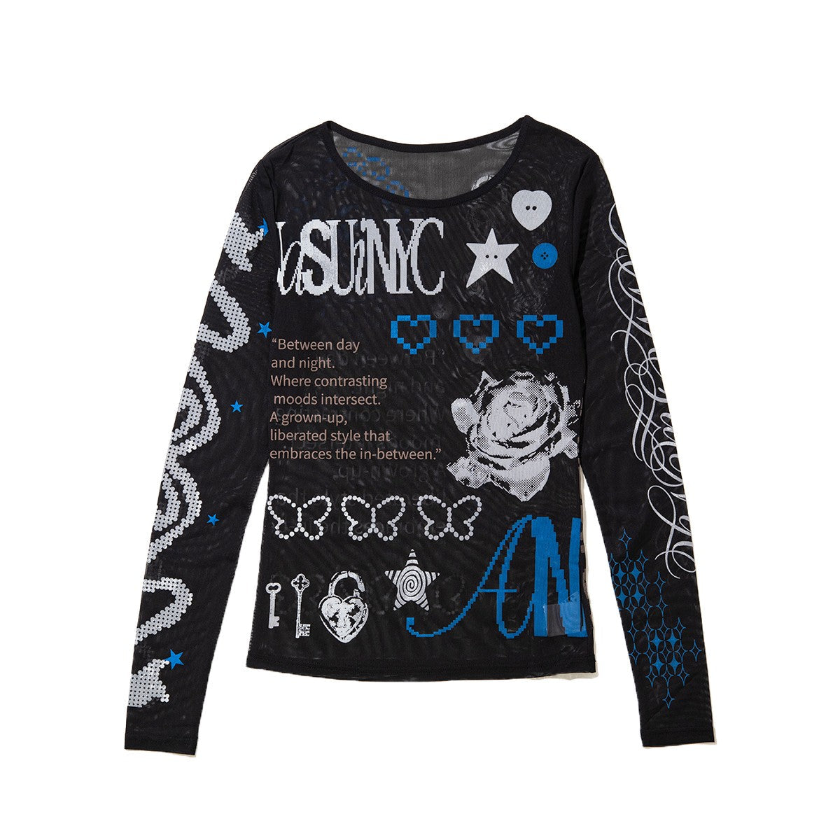 anna sui nyc Collage Sheer Tops アナスイ エヌワイシー コラージュシアートップス 16217427【レディース シアートップス コラージュトップス グラフィック レイヤード 26FW】