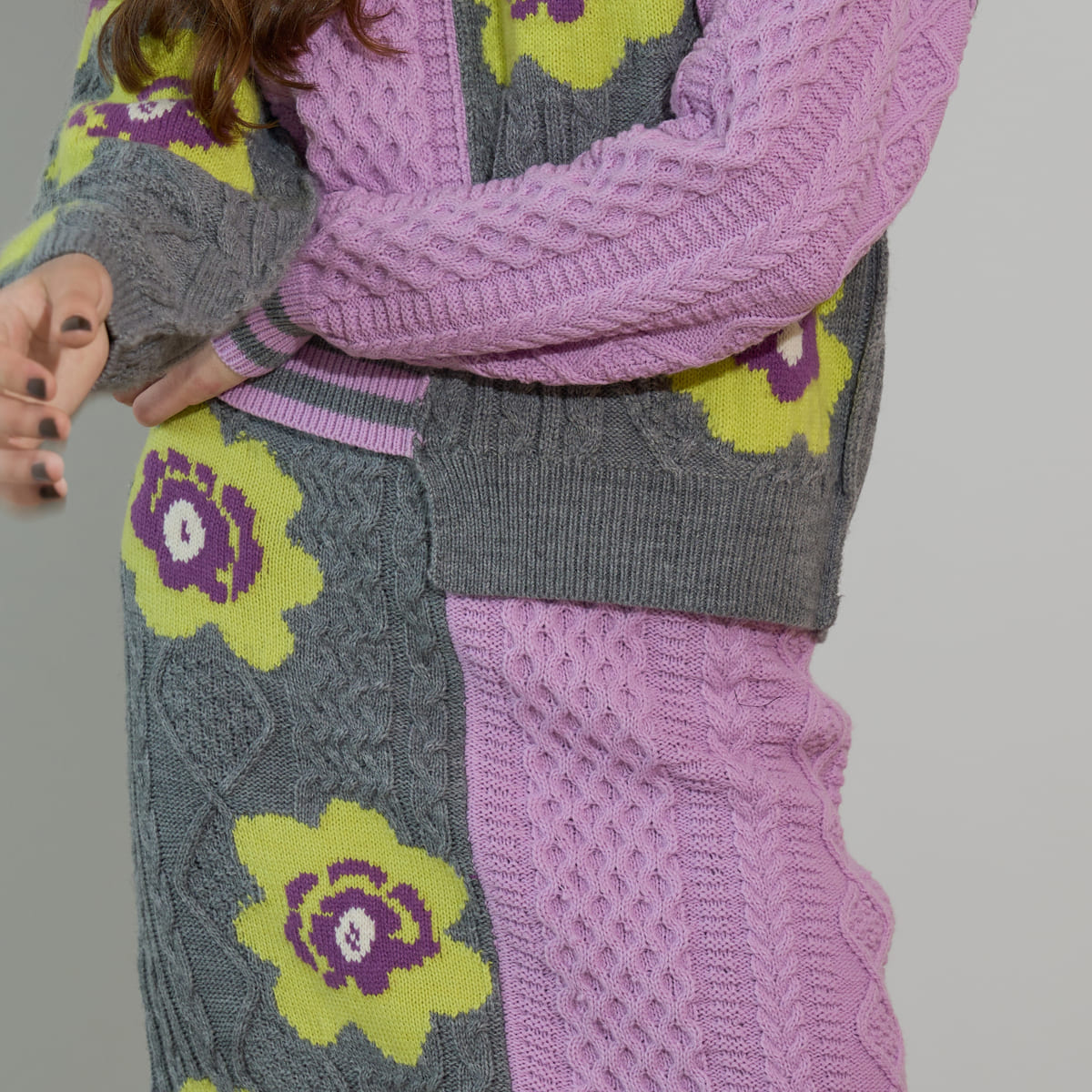 anna sui nyc Floral Pattern Mix Jacquard Skirt アナスイ エヌワイシー 花柄MIXジャガードスカート 16234472【レディース ニットスカート ケーブルニット 花柄 ジャカード編み アシンメトリー 26FW】