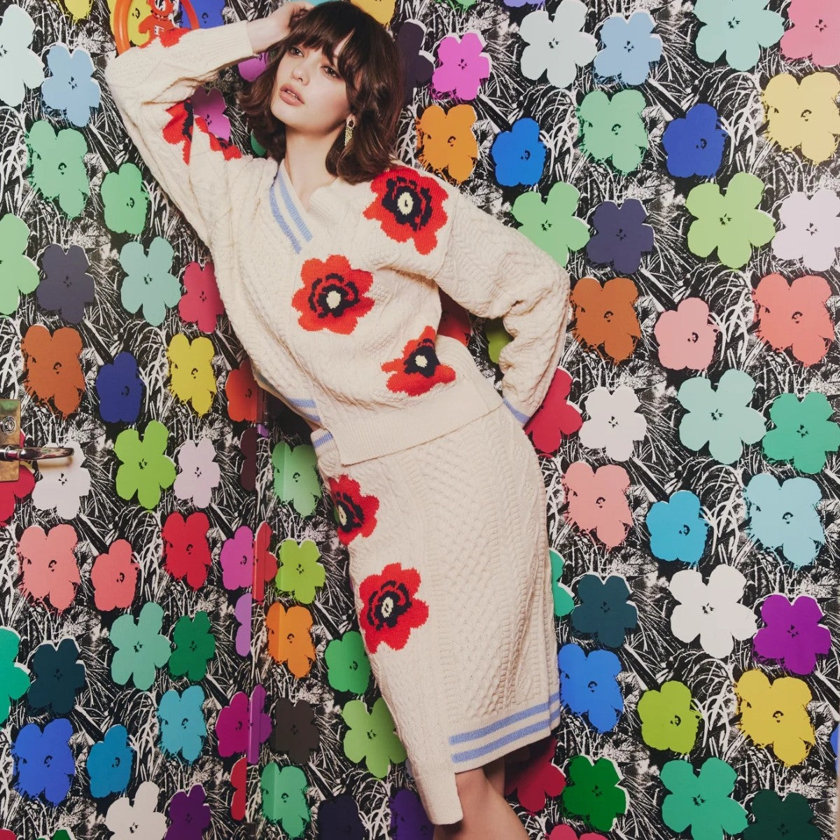Floral Pattern Mix Jacquard Skirt