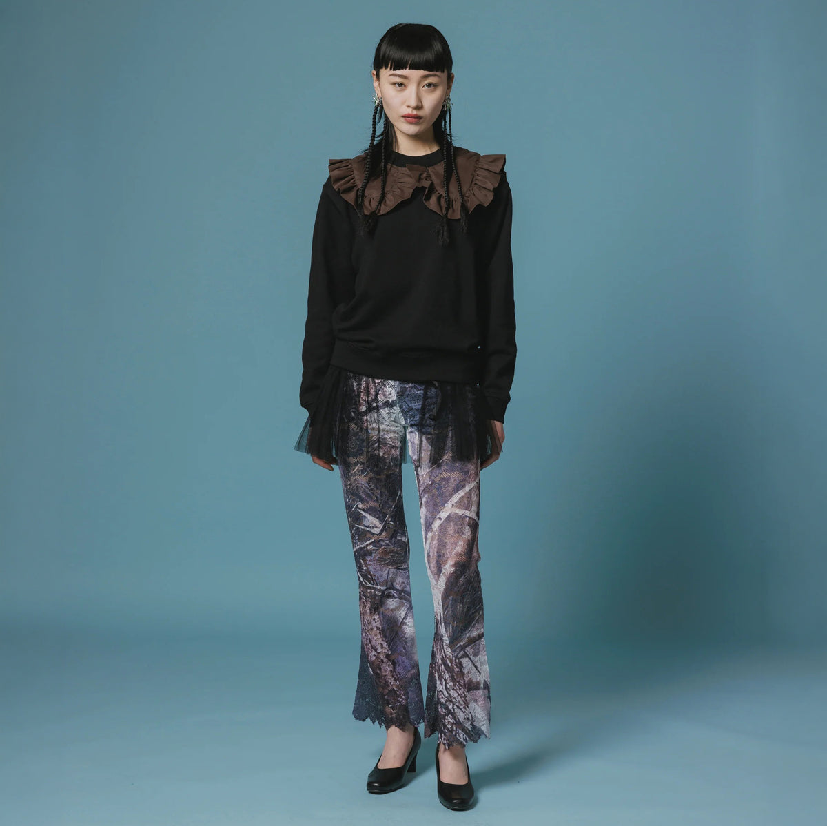 NON TOKYO Lace direct print flare pants ノントーキョー レース ダイレクト プリント フレアパンツ NON-26A-0811【レディース フレアパンツ レース プリント 花柄 ストレッチ 26FW】