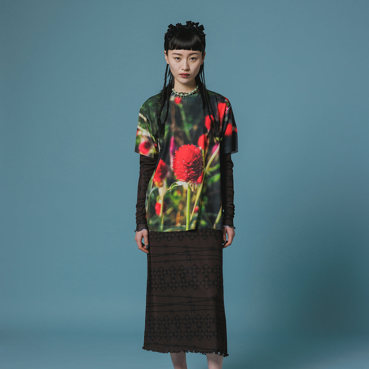 NON TOKYO DIRECT PRINT T-SHIRT ノントーキョー ダイレクトプリントTシャツ NON-26A-0816【レディース 半袖 転写プリント 吸水速乾 UVケア機能 花柄 26FW】