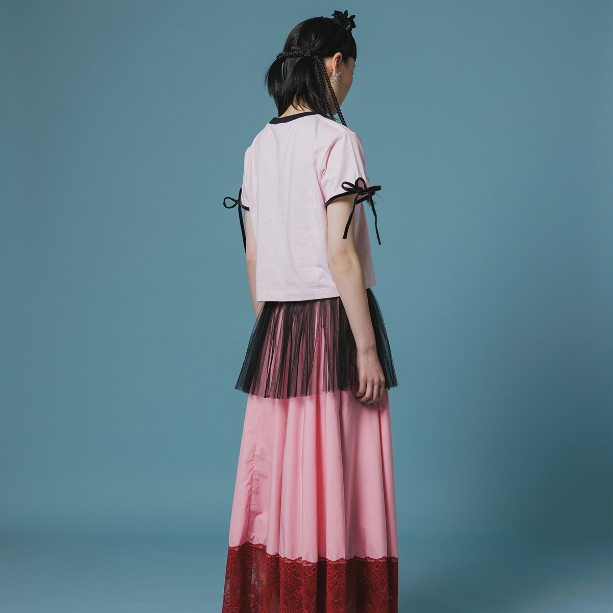NON TOKYO VELVET RIBBON T-SHIRT ノントーキョー ベルベットリボンTシャツ NON-26A-0825【レディース 半袖Tシャツ リボン 天竺 26FW】