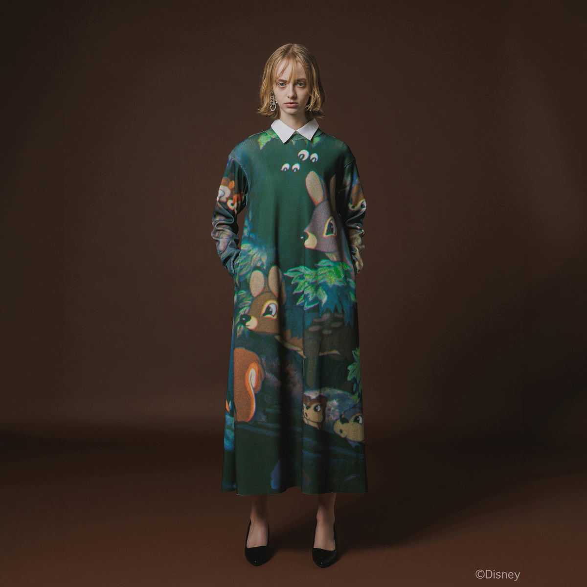 NON TOKYO Print Rib L/S One-Piese / Snow White ノントーキョー プリントリブロングスリーブワンピース/スノーホワイト NON-26A-SW10-003【レディース リブワンピース 長袖ワンピース プリントワンピース 総柄プリント 26FW】