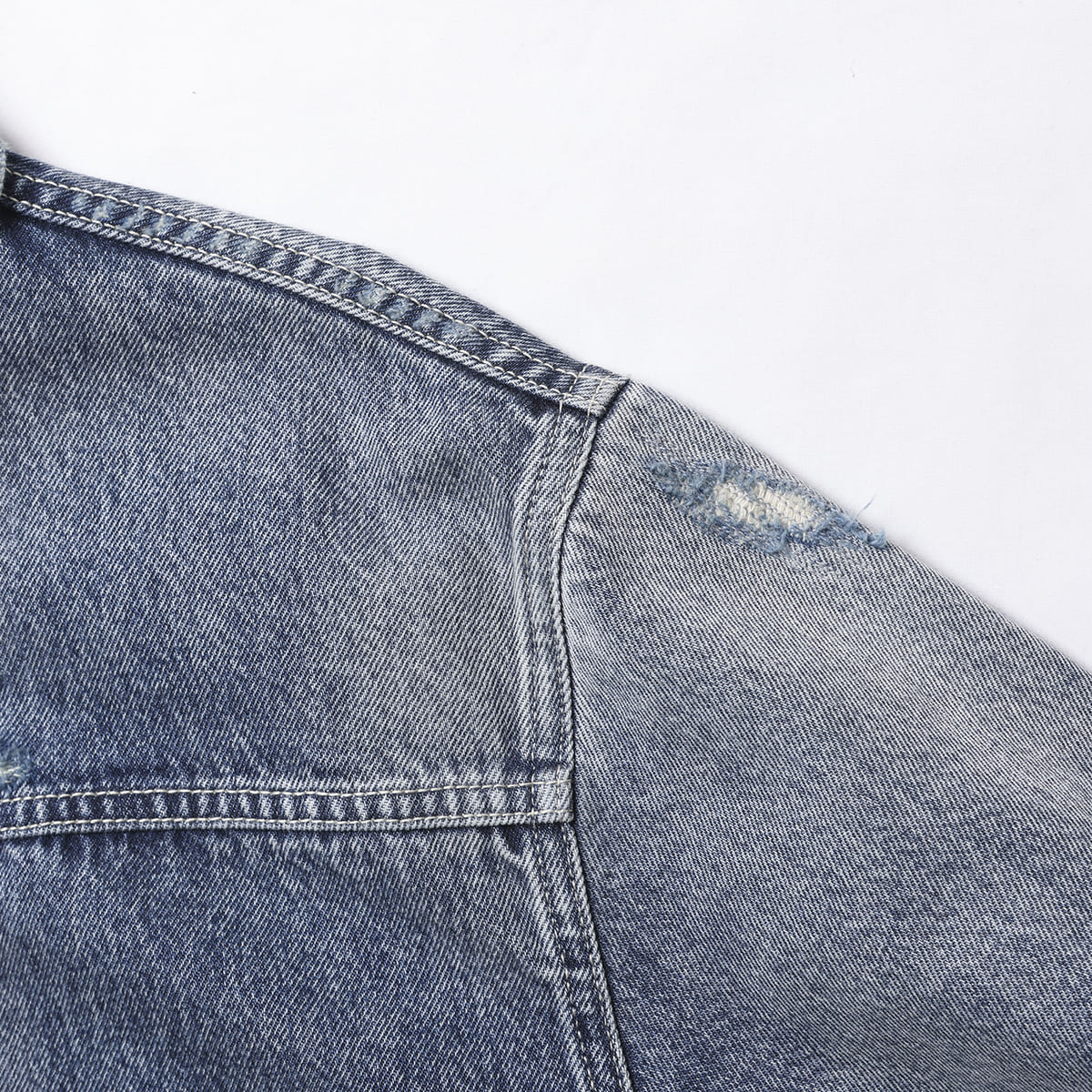 Liberaiders DAMAGED DENIM TRUCKER JACKET リベレイダース ダメージド デニム トラッカー ジャケット 730152603【メンズ デニムジャケット ヴィンテージ ダメージ加工 カジュアル 13.5oz 26FW】