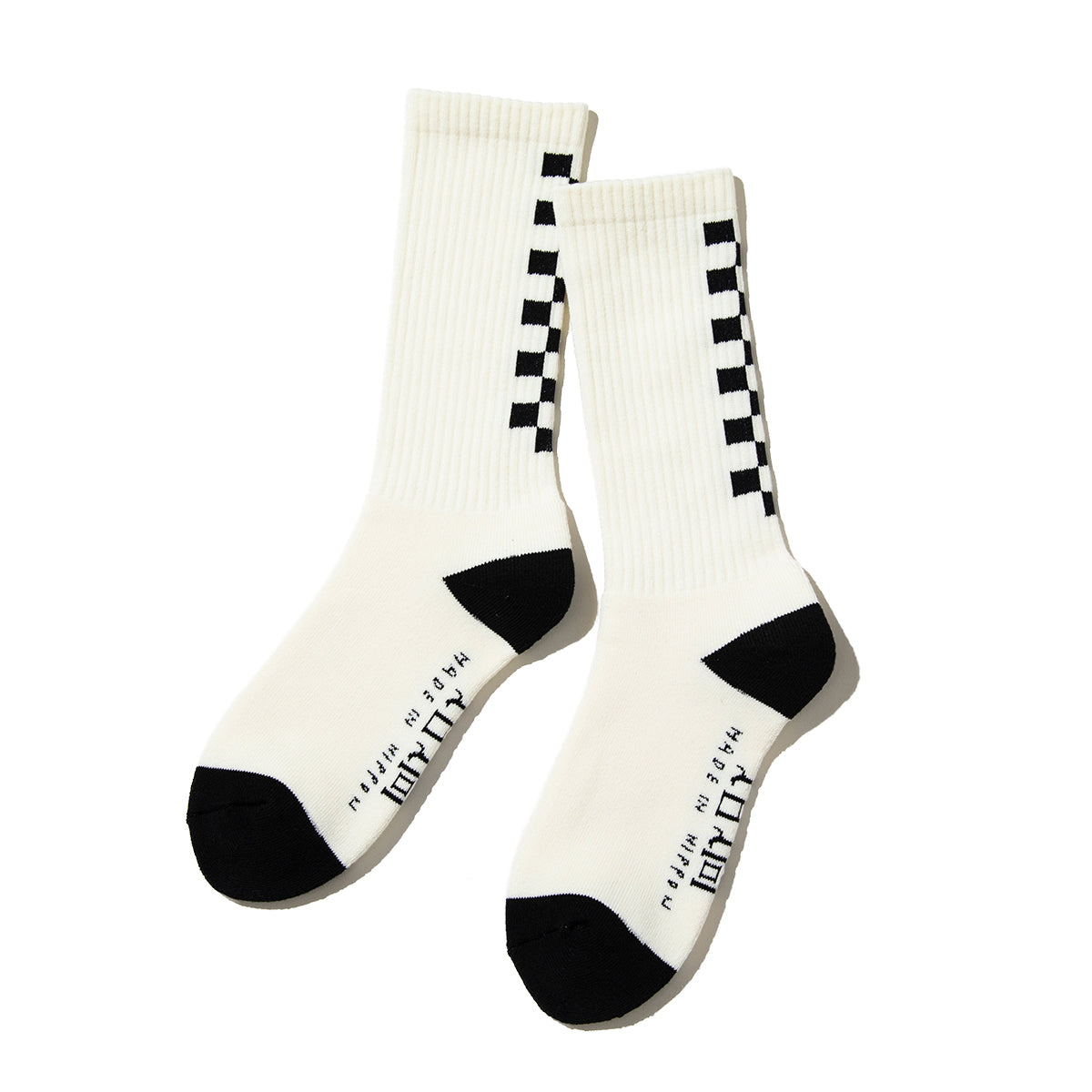 坩堝 CHECKER LINE SOCKS RUTSUBO チェッカー ライン ソックス R26FA-LINE-SK【メンズ 靴下 デイリーユース カジュアル ロゴ入り 日本製 26FW】
