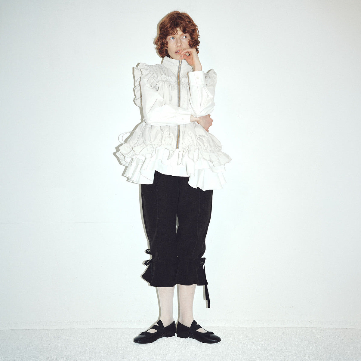 naokitomizuka Reebok Quilted Vest ナオキトミヅカ リーボック キルテッドベスト GRNTJ015【レディース ジップベスト キルト フリル コード付き ロゴ刺繍 26FW】